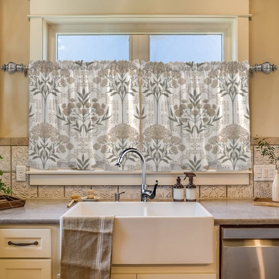 BZSMCE Set of 2 Pieces Window Curtains In Beige Vintage Botanical Pattern 57x24in/57x36in