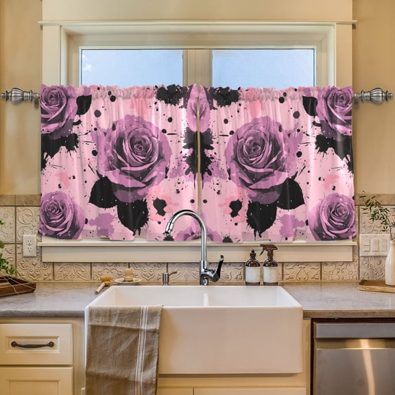 BZSMCE Set of 2 Pieces Window Curtains In Blooming Roses Pattern 57x24in/57x36in