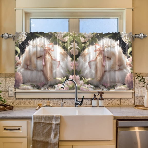 BZSMCE Set of 2 Pieces Window Curtains In Blossom Bunny’s Slumber Pattern 57x24in/57x36in