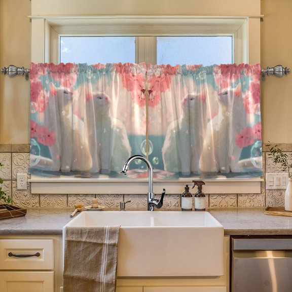 BZSMCE Set of 2 Pieces Window Curtains In Blossom Cats and Bubbles Pattern 57x24in/57x36in