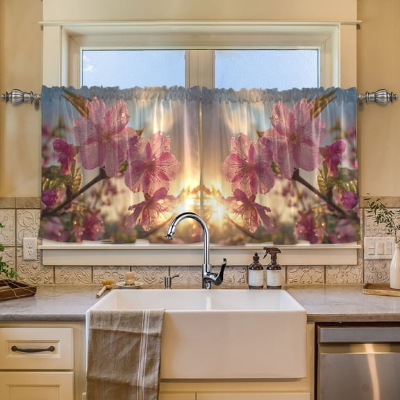 BZSMCE Set of 2 Pieces Window Curtains In Blossom Glow Pattern 57x24in/57x36in