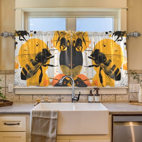 BZSMCE Set of 2 Pieces Window Curtains In Bold Bees Pattern 57x24in/57x36in