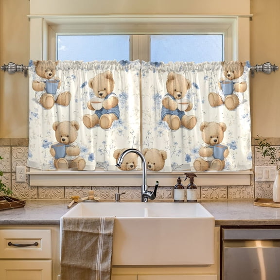 BZSMCE Set of 2 Pieces Window Curtains In Book-toting Bears Pattern 57x24in/57x36in