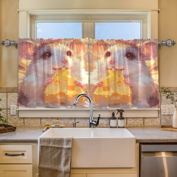 BZSMCE Set of 2 Pieces Window Curtains In Bow Cheese Mouse Pattern 57x24in/57x36in