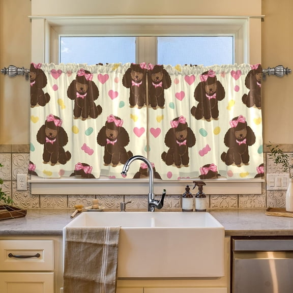 BZSMCE Set of 2 Pieces Window Curtains In Bowed Poodles Pattern 57x24in/57x36in