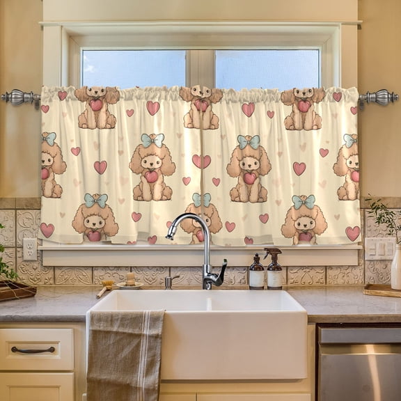 BZSMCE Set of 2 Pieces Window Curtains In Bowed Poodles and Hearts Pattern 57x24in/57x36in