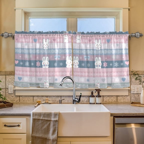 BZSMCE Set of 2 Pieces Window Curtains In Bunny Stripe Winter Pattern 57x24in/57x36in