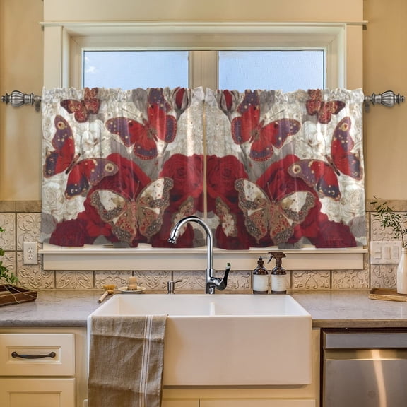 BZSMCE Set of 2 Pieces Window Curtains In Butterfly Cluster Pattern 57x24in/57x36in