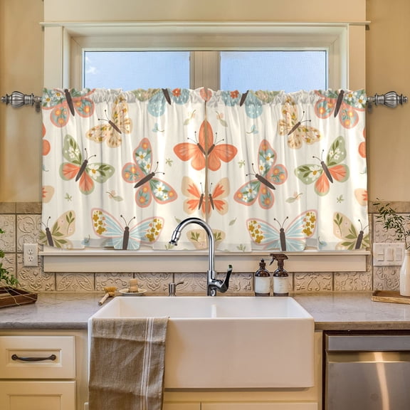 BZSMCE Set of 2 Pieces Window Curtains In Butterfly with Flower Pattern 57x24in/57x36in
