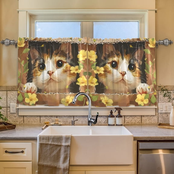BZSMCE Set of 2 Pieces Window Curtains In Cat Cardboard Box Pattern 57x24in/57x36in