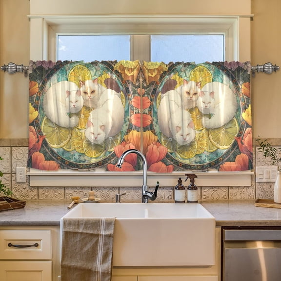 BZSMCE Set of 2 Pieces Window Curtains In Cat Lemon Bath Pattern 57x24in/57x36in