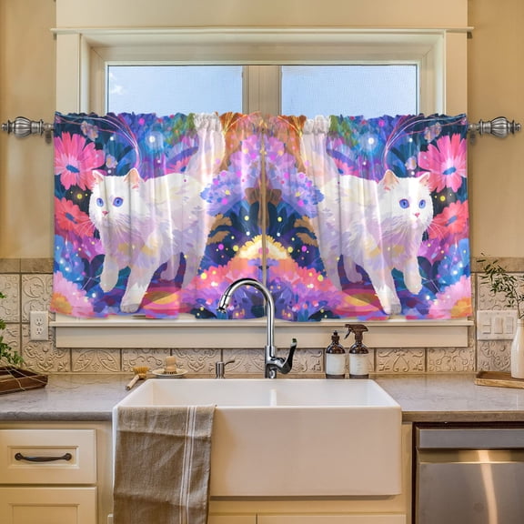 BZSMCE Set of 2 Pieces Window Curtains In Cat’s Rainbow Floral Pattern 57x24in/57x36in