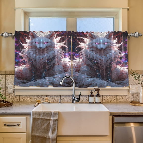 BZSMCE Set of 2 Pieces Window Curtains In Celestial Glow Fox Pattern 57x24in/57x36in
