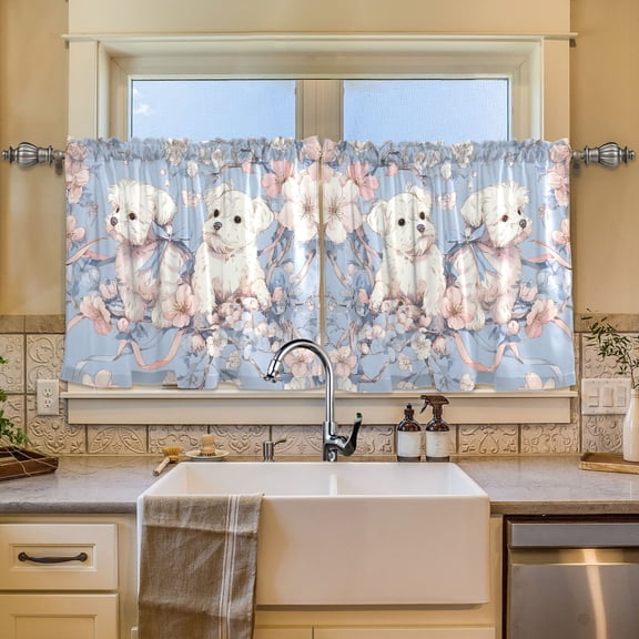 BZSMCE Set of 2 Pieces Window Curtains In Cherry Blossom Pattern 57x24in/57x36in