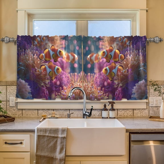 BZSMCE Set of 2 Pieces Window Curtains In Coral Clownfish Pattern 57x24in/57x36in