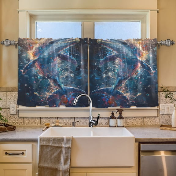 BZSMCE Set of 2 Pieces Window Curtains In Cosmic Dolphin Pattern 57x24in/57x36in