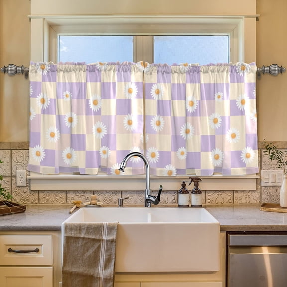 BZSMCE Set of 2 Pieces Window Curtains In Daisies Pastel Pattern 57x24in/57x36in