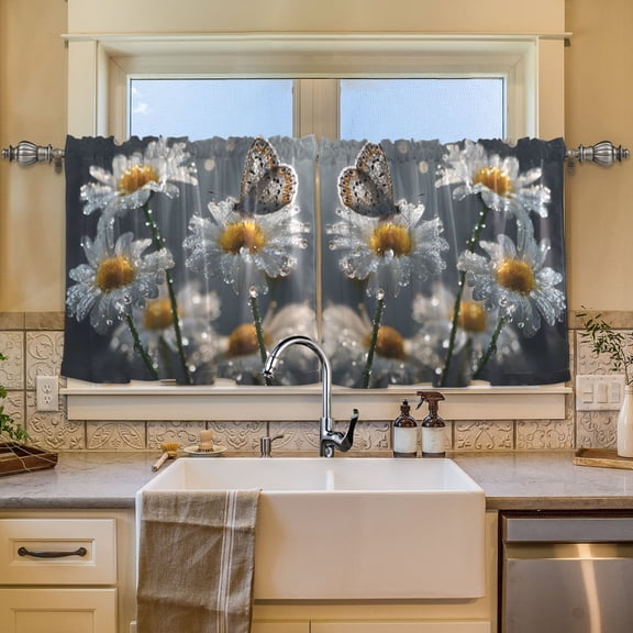 BZSMCE Set of 2 Pieces Window Curtains In Daisy Serenade Pattern 57x24in/57x36in