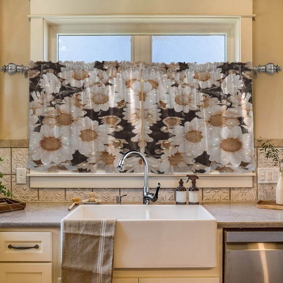 BZSMCE Set of 2 Pieces Window Curtains In Dense White Daisy Cluster Pattern 57x24in/57x36in