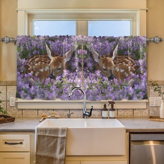 BZSMCE Set of 2 Pieces Window Curtains In Doe in Lavender Pattern 57x24in/57x36in