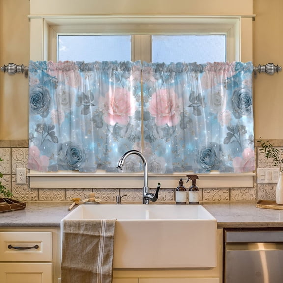 BZSMCE Set of 2 Pieces Window Curtains In Dusky Roses Pattern 57x24in/57x36in