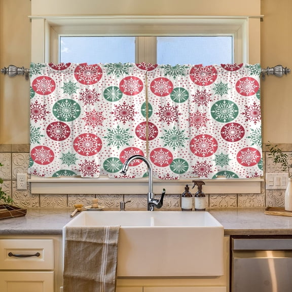 BZSMCE Set of 2 Pieces Window Curtains In Festive Snowflakes Pattern 57x24in/57x36in