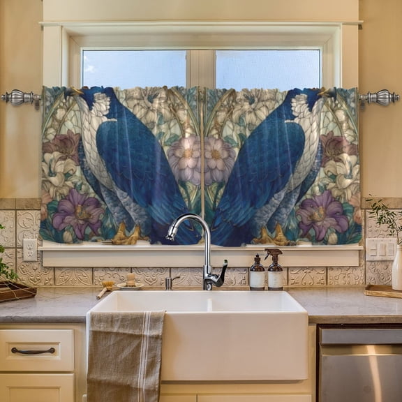 BZSMCE Set of 2 Pieces Window Curtains In Floral Blue Falcon Pattern 57x24in/57x36in