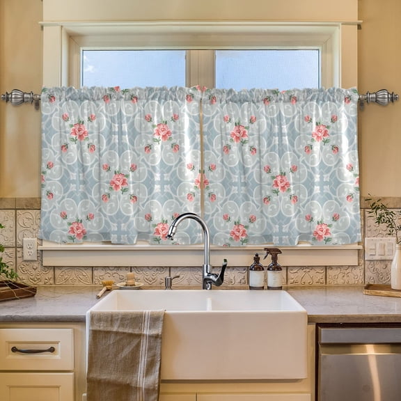 BZSMCE Set of 2 Pieces Window Curtains In Floral Lattice Pattern 57x24in/57x36in
