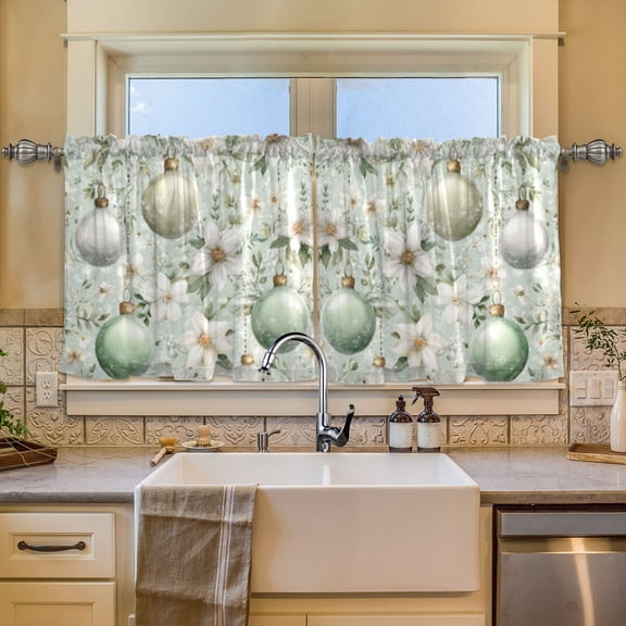 BZSMCE Set of 2 Pieces Window Curtains In Floral Ornament Pattern 57x24in/57x36in
