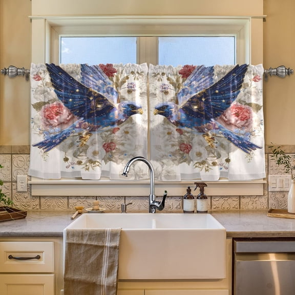 BZSMCE Set of 2 Pieces Window Curtains In Floral Sky Messenger Pattern 57x24in/57x36in