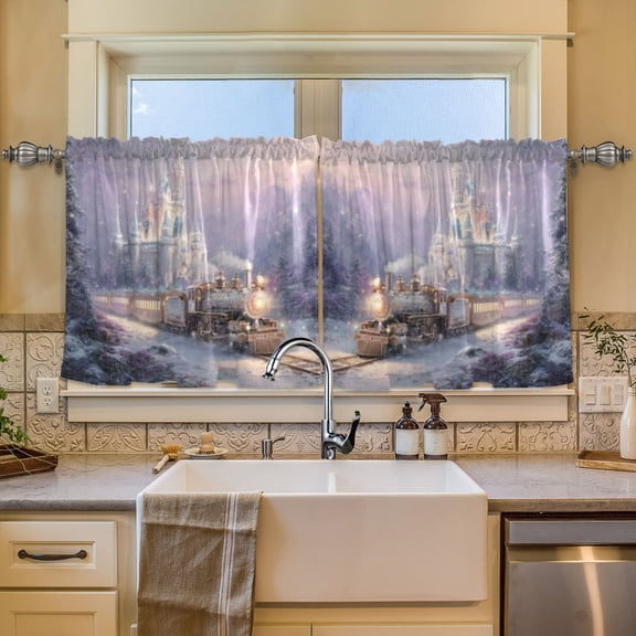 BZSMCE Set of 2 Pieces Window Curtains In Frosted Castle Train Pattern 57x24in/57x36in