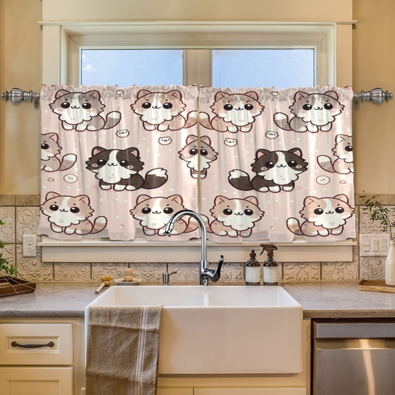 BZSMCE Set of 2 Pieces Window Curtains In Furry Kitten Collage Pattern 57x24in/57x36in
