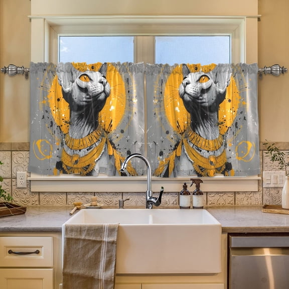 BZSMCE Set of 2 Pieces Window Curtains In Gilded Sphynx Pattern 57x24in/57x36in