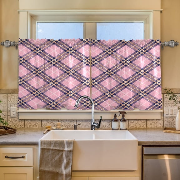 BZSMCE Set of 2 Pieces Window Curtains In Glam Plaid Dream Pattern 57x24in/57x36in