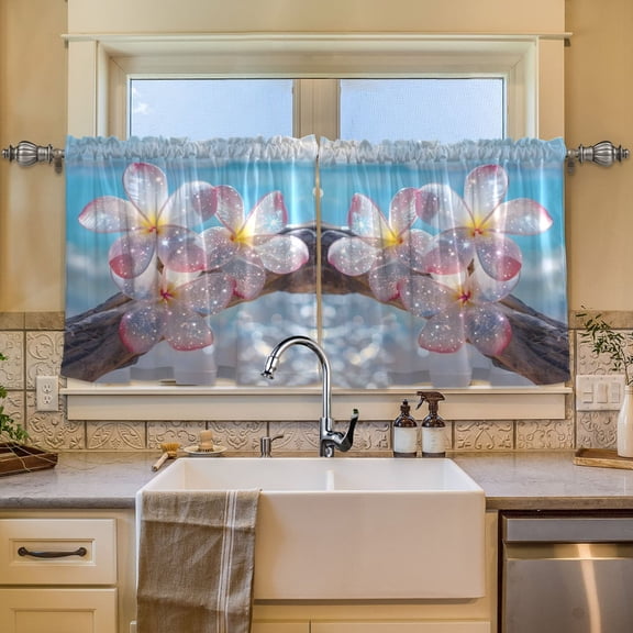 BZSMCE Set of 2 Pieces Window Curtains In Glittering Frangipani Shores Pattern 57x24in/57x36in