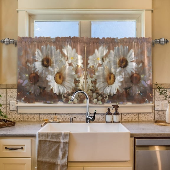 BZSMCE Set of 2 Pieces Window Curtains In Glittery Daisies Pattern 57x24in/57x36in