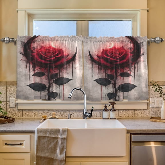 BZSMCE Set of 2 Pieces Window Curtains In Gothic Bleeding Rose Pattern 57x24in/57x36in