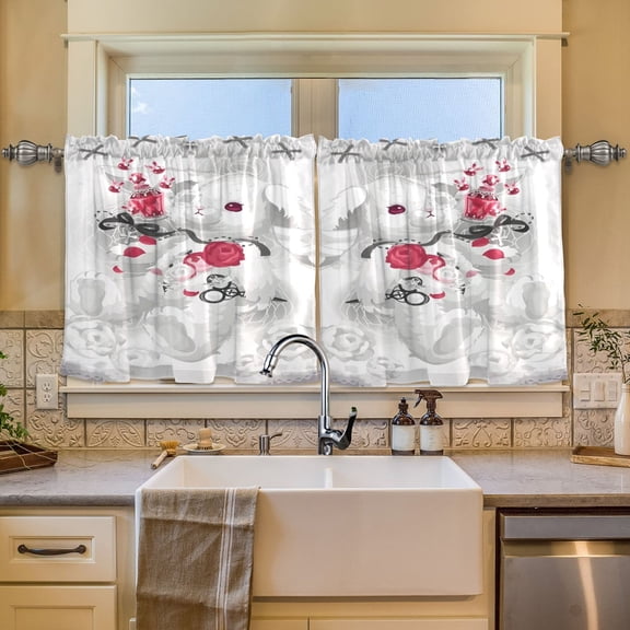 BZSMCE Set of 2 Pieces Window Curtains In Gothic Bunny Pattern 57x24in/57x36in
