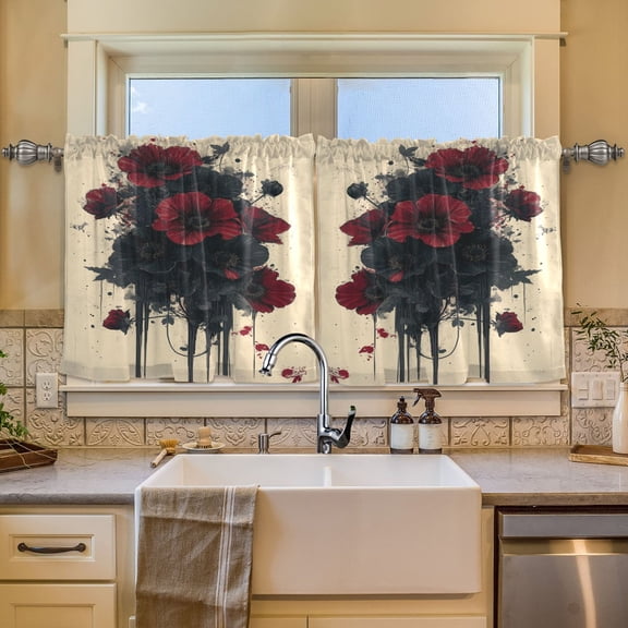 BZSMCE Set of 2 Pieces Window Curtains In Gothic Red Floral Drizzle Pattern 57x24in/57x36in