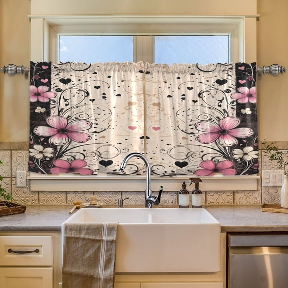 BZSMCE Set of 2 Pieces Window Curtains In Grunge Floral Bordered Elegance Pattern 57x24in/57x36in