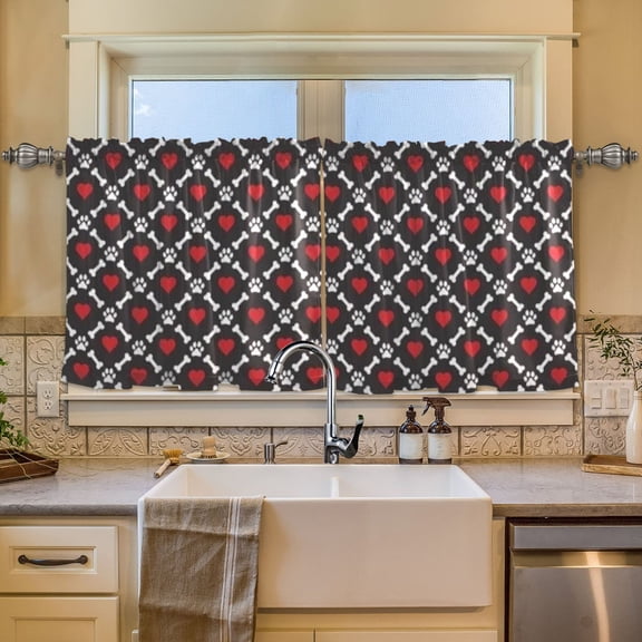 BZSMCE Set of 2 Pieces Window Curtains In Heart Paw Black Pattern 57x24in/57x36in