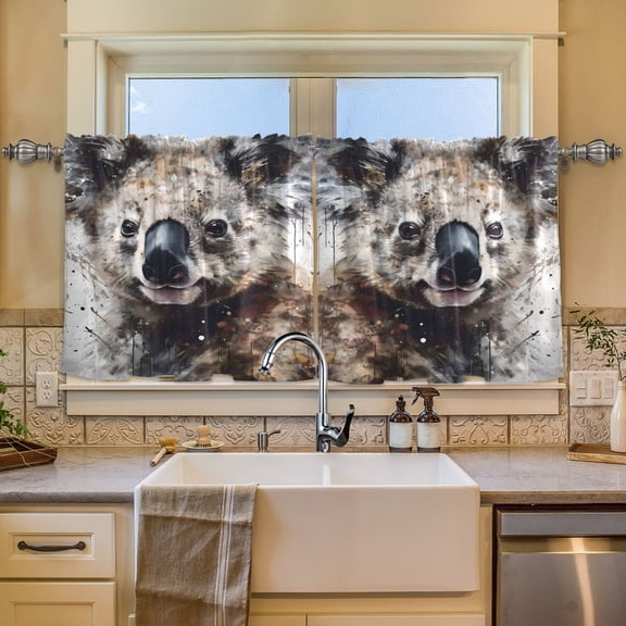 BZSMCE Set of 2 Pieces Window Curtains In Impasto Rustic Koala Pattern 57x24in/57x36in