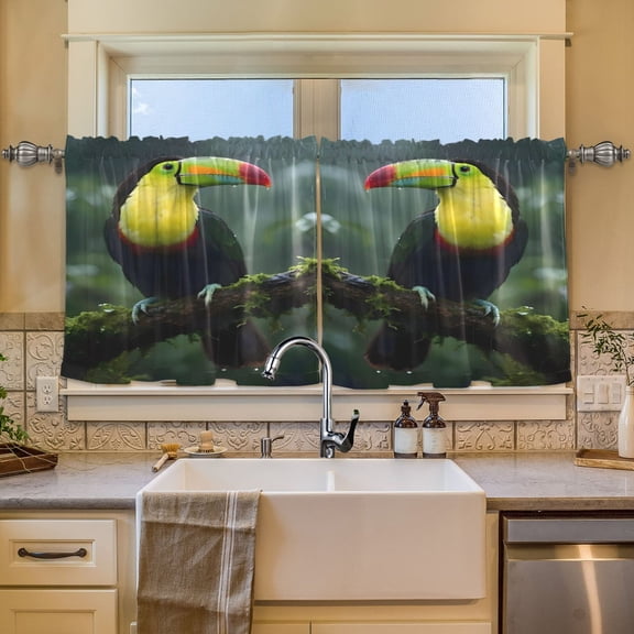 BZSMCE Set of 2 Pieces Window Curtains In Jungle Toucan Haven Pattern 57x24in/57x36in