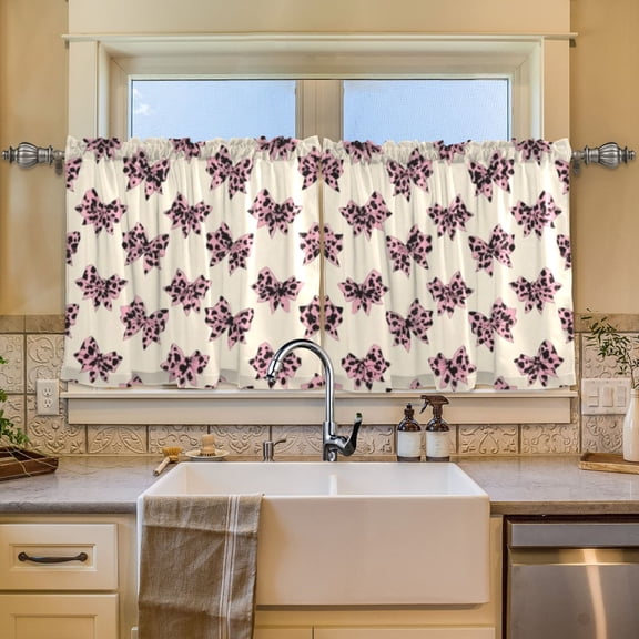 BZSMCE Set of 2 Pieces Window Curtains In Leopard Butterfly Scatter Pattern 57x24in/57x36in