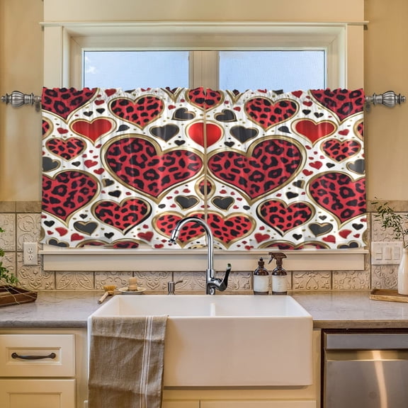 BZSMCE Set of 2 Pieces Window Curtains In Leopard Heart Edgy Print Pattern 57x24in/57x36in