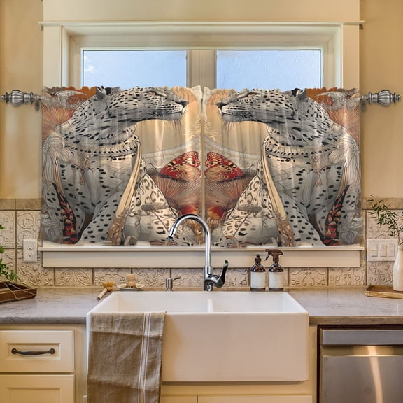 BZSMCE Set of 2 Pieces Window Curtains In Leopard Light Pattern 57x24in/57x36in