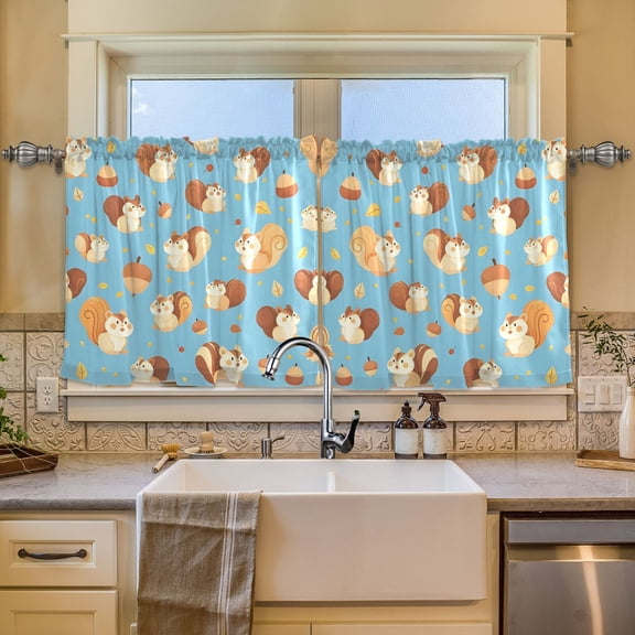 BZSMCE Set of 2 Pieces Window Curtains In Light Blue Squirrel Pattern 57x24in/57x36in