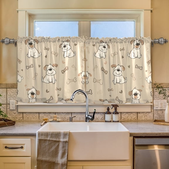 BZSMCE Set of 2 Pieces Window Curtains In Light Bulldog-bone Pattern 57x24in/57x36in