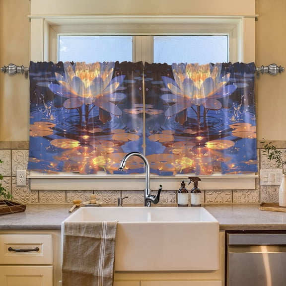 BZSMCE Set of 2 Pieces Window Curtains In Lotus Lake Pattern 57x24in/57x36in