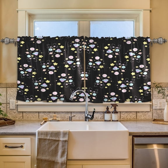 BZSMCE Set of 2 Pieces Window Curtains In Midnight Sparkle Pattern 57x24in/57x36in